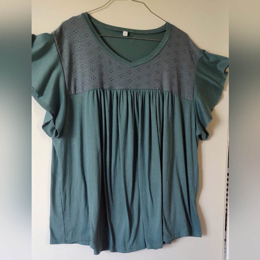 Women's Sage Green Short Flutter Sleeve Top 3XL